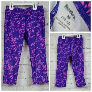 Reebok Girls Workout Leggings Size Medium 10/12 Purple Pink Firework Capri Pant